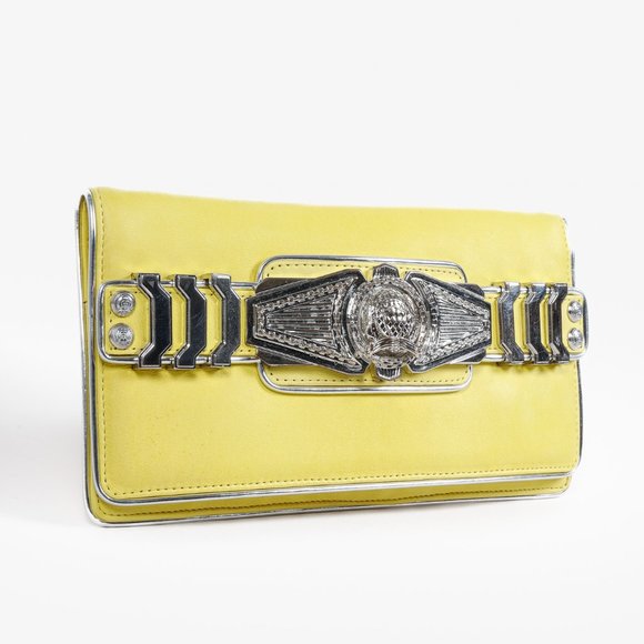 Balmain Paris Yellow Leather Medallion Clutch - Picture 3 of 10